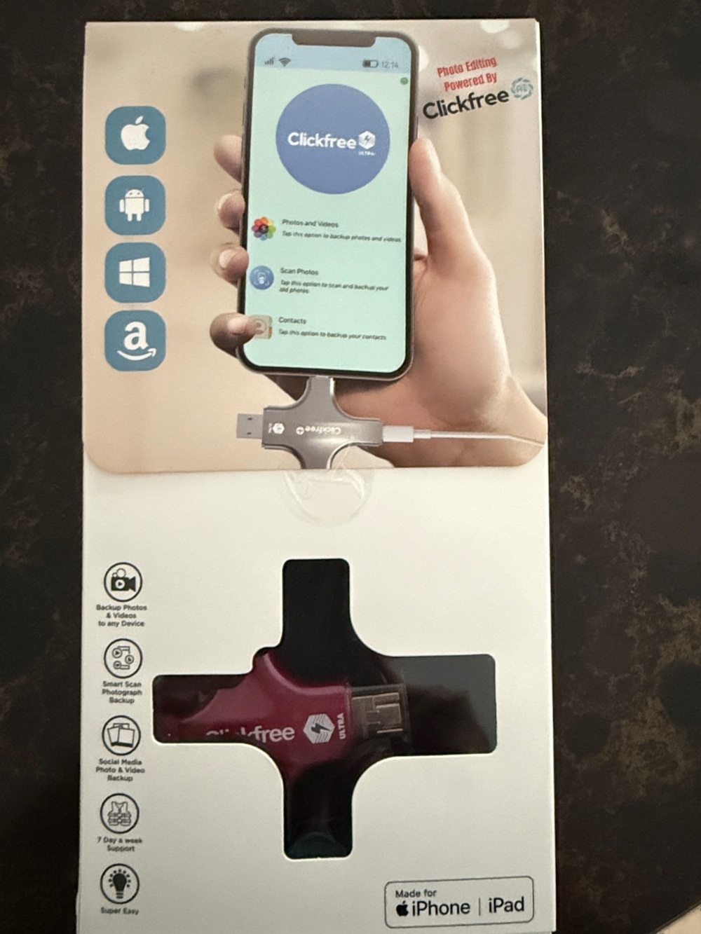 CLICK FREE ultra 256 GB photo and video storage -garnet red with matching case